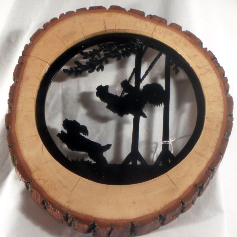 Child on Swing w/ Dog�Silhouette-Scrolled-Pine�Item 182