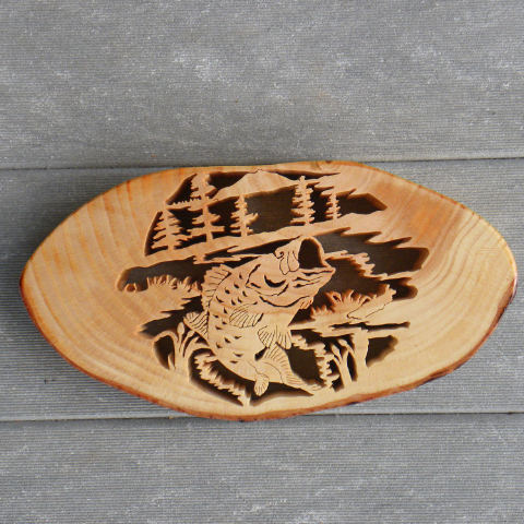 Fish Jumping Out of Water - Oval - Scrolled - Pine - Item 219