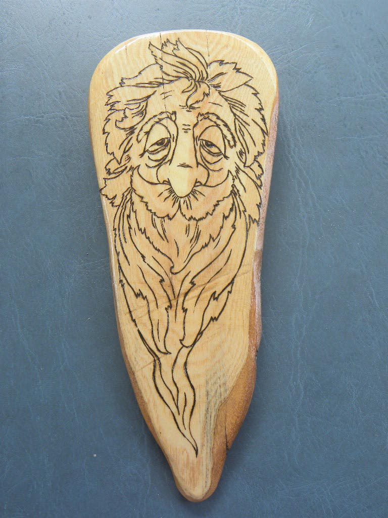 Wood Spirit w/ Long Face � Burnt (pyrography) � Oak - Item 385