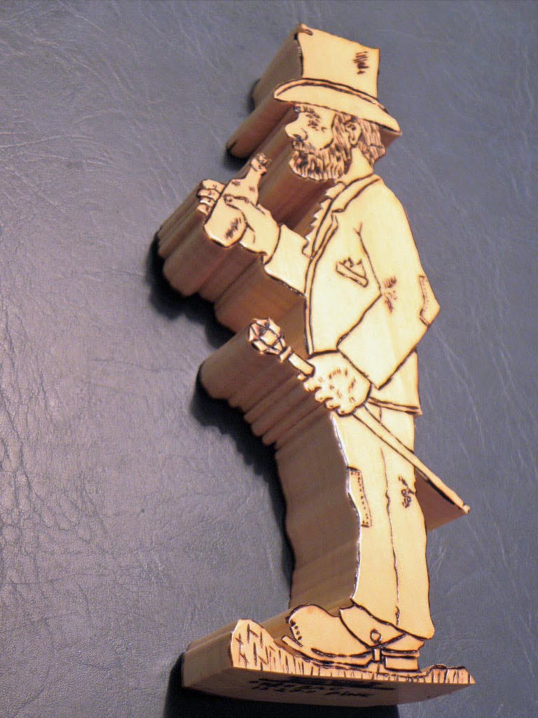 Snake Oil Salesman w/Cane - Pyrography & Scrolled - Pine - Item 430