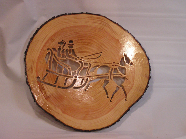 Turn of the Century Horse Sleigh w/ Man & Woman - Scrolled - Pine - Item MM